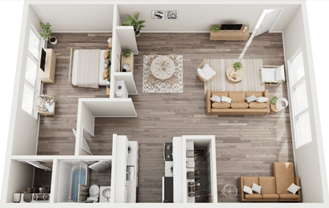 Floor plan for 1 bed, 1 bath, 750 sqft